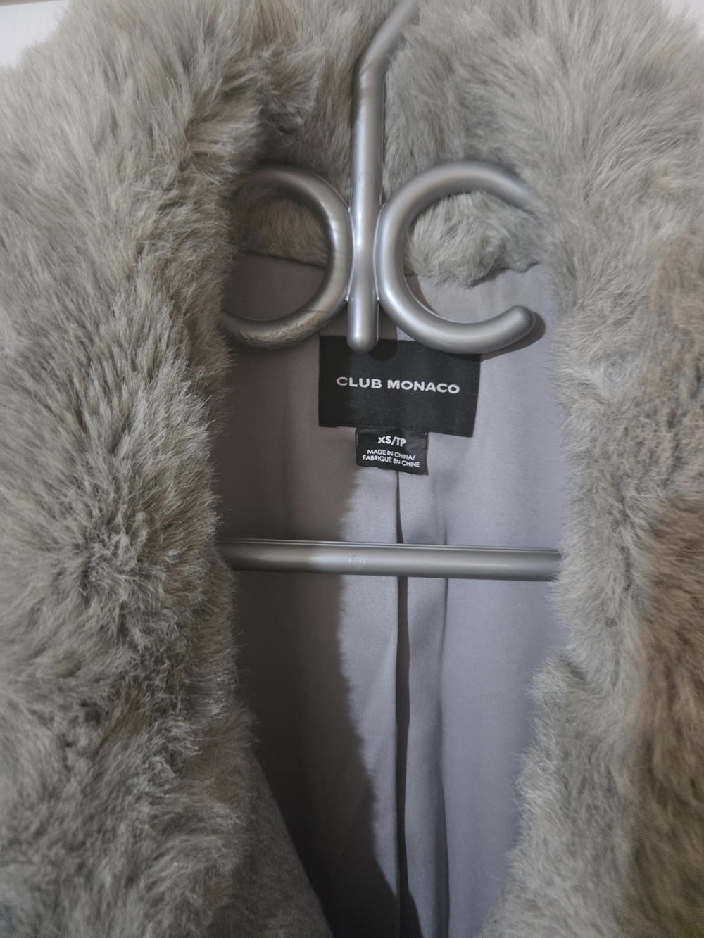 Club Monaco Gray Wool Trench Coat with Faux Fur Collar - Picture 2 of 2